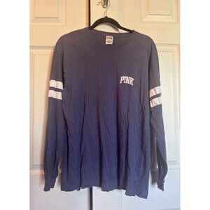 PINK by Victoria Secret long sleeve top W/logo & frayed Distressed Look Purple